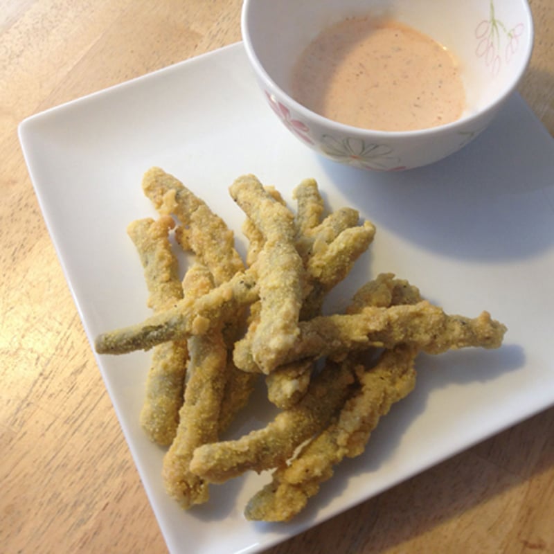 Photo of pickled green beans battered and deep fried