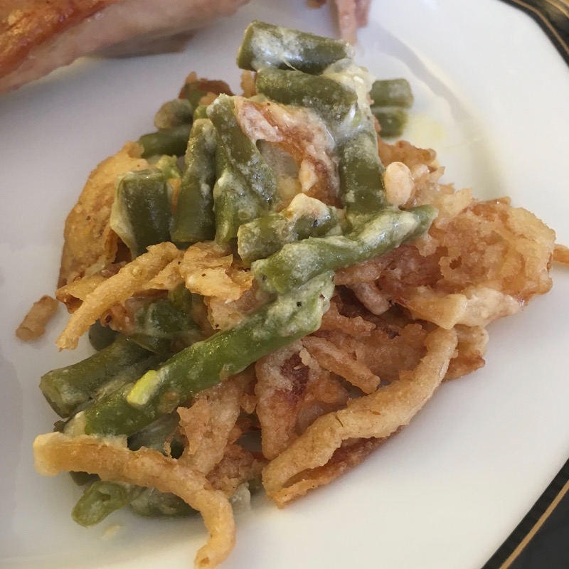 photo of green bean casserole with pickled green beans