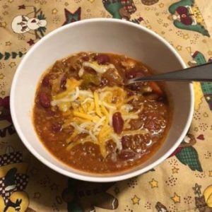 Photo of Bowl of chili made with bloody mary mix