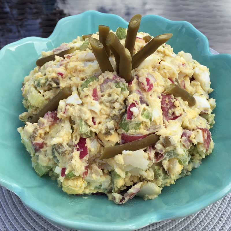 Photo of Potato salad recipe made with pickled green beans and pickle brine