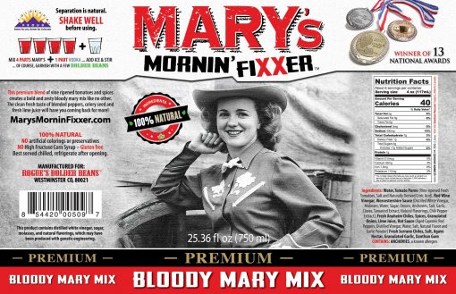 Image of product label for Mary's Mornin' FiXXer Bloody Mary mix in 750ml
